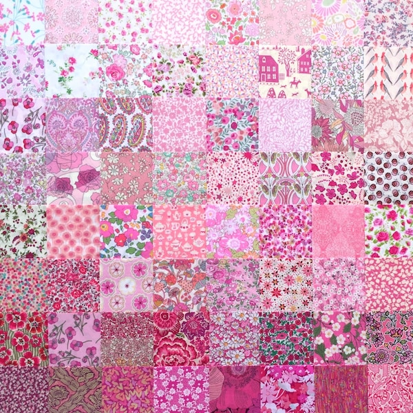 40 Liberty Lawn fabric 2.5'' Charm Squares - 'PINKS' #28' - 20 different prints, 2 of each print