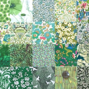 20 Liberty Lawn fabric PIECES - each minimum 5'' x 5''  - 'GREENS #20'