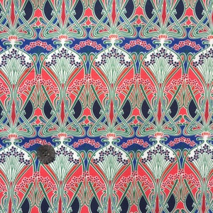 Liberty Tana Lawn Stoff &#39;Ianthe&#39; - 42cm x 48cm - rot, blau, grün, elfenbein
