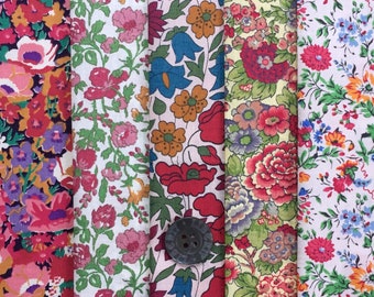 5 Vintage Liberty Tana Lawn fabric PIECES - each minimum 8'' x 8'' - 'VERY VINTAGE #23'