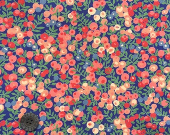 Vintage Liberty Tana Lawn fabric 'Wiltshire' - 34.5" (88cm) wide x 8" (20cm) increments - pink and red on blue background