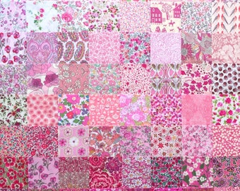 20 Liberty Lawn fabric PIECES - each minimum 5'' x 5''  - 'PINKS #9'