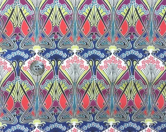 Liberty Tana Lawn fabric 'Ianthe' - 16" wide x 19" (42cm x 48cm) - red, blue, purple, lime