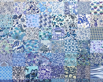 20 Liberty Lawn fabric PIECES - each minimum 5'' x 5''  - 'BLUES #7'