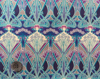 Vintage Liberty Tana Lawn fabric 'Ianthe' - 34.5" (88cm) wide x 8" (20cm) increments - teal, violet, blue