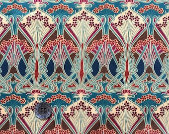 Liberty Tana Lawn fabric 'Ianthe' - 16" wide x 19" (42cm x 48cm) - brown, teal