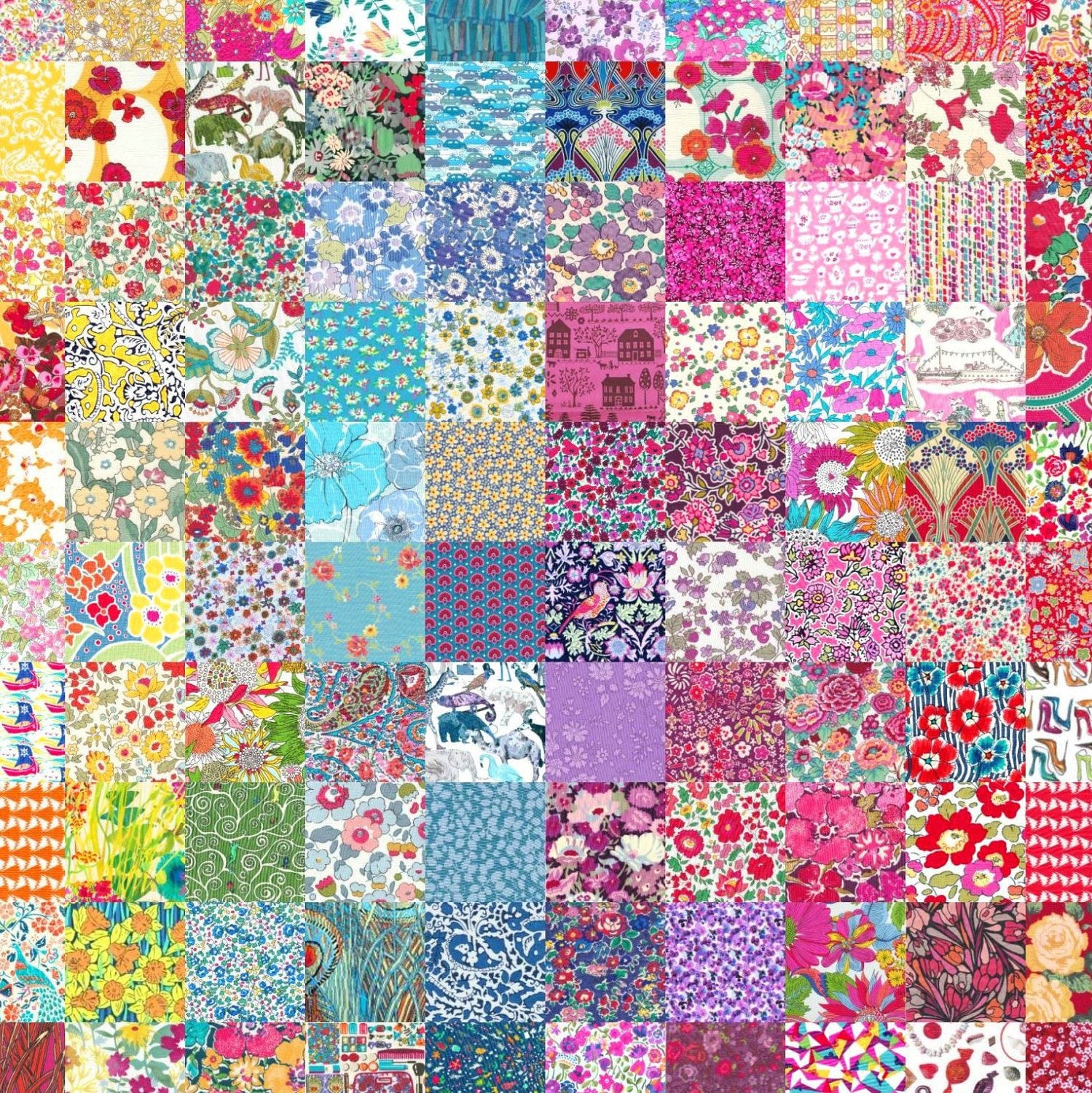 40 liberty quilting squares, pink and red liberty fabric square, patchwork  squares, 2.5 inch fabric squares, quilting, charm squares