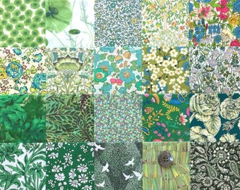 20 Liberty Lawn fabric 5'' Charm SQUARES - 'Greens #6'