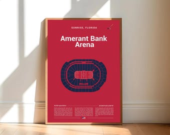 Amerant Bank Arena Print, Mid Century Modern, Hockey Wall Art, Hockey Fan Gift, Sports Bedroom Poster