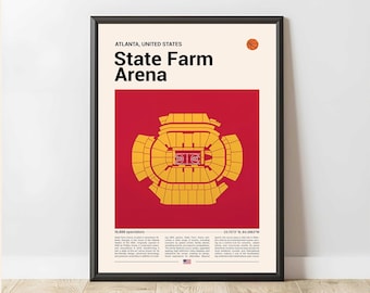 State Farm Arena Stadium Print, Mid Century Modern Basketball Poster, Sports Bedroom Art, Minimalist Office Wall Art
