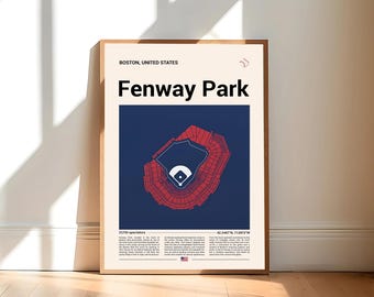 Fenway Park Stadium Print, Mid Century Modern Baseball Poster, Sports Bedroom Posters, Minimalist Office Wall Arts