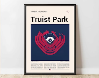 Truist Park Stadium Print, Mid Century Modern Baseball Poster, Sports Bedroom Posters, Minimalist Office Wall Art