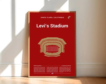 Levi's Stadium-print, moderne voetbalposter uit het midden van de eeuw, sportslaapkamerposters, minimalistische kantoormuurkunst