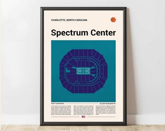 Spectrum Center Stadium Print, Mid Century Modern Basketball Poster, Sport Bedroom Art, Minimalist Office Wall Art