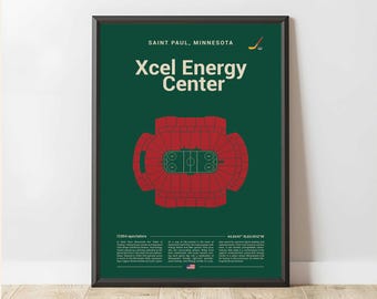 Póster de Minnesota Wild, impresión del estadio Xcel Energy Center, póster de hockey moderno de mediados de siglo, pósteres deportivos para dormitorio, arte minimalista para pared de oficina