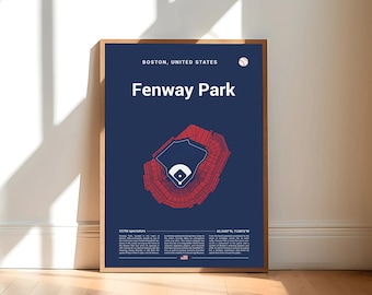 Fenway Park Stadium Print, Mid Century Modern Baseball Poster, Sports Bedroom Posters, Minimalist Office Wall Art