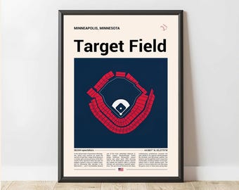 Target Field Stadium-print, moderne honkbalposter uit het midden van de eeuw, posters sportslaapkamer, minimalistische kantoormuurkunst