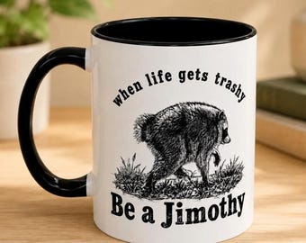 Jimothy Raccoon Mug, Vintage Trash Panda Coffee Cup, Funny Meme Gift