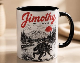 Jimothy Raccoon Mug, Retro Seattle Wildlife Coffee Cup, Pacific Northwest Animal Mug
