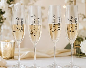 Personalized Champagne Flute, Custom Name Wedding Party Glass, Bridesmaid Gift, Bridal Shower Bachelorette Party, Maid of Honour Gift