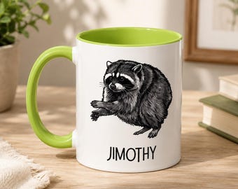 Jimothy Raccoon Mug, Funny Trash Panda Coffee Cup, Viral Meme Gift