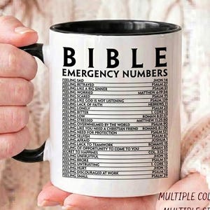 Bible Emergency Numbers Mug, Christian Scripture Coffee Cup, Inspirational Faith Gift for Pastor or Believer, Religious Encouragement Gift