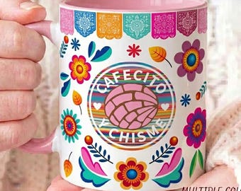 Taza Cafecito Y Chisme Concha, Taza de Cerámica Floral de Arte Popular Mexicano