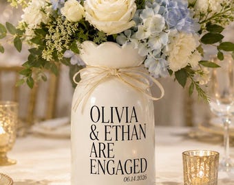 Personalized Engagement Gift Vase, Custom Engaged Ceramic Pitcher for Couple, Bridal Shower Gift for Best Friend, 2026 Newly Engaged Gift