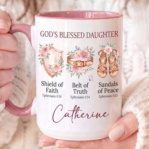Personalized Armor of God Mug, Custom Christian Gift for Women, Ephesians 6 Cup, Floral Shield of Faith, Bible Verse Mug, Religious Gift