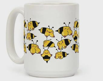 Boobees bij patroon koffiemok, grappige schattige bijenmok, keramiek 11oz 15oz rondom glanzend, cadeau voor vrienden haar hem collega's