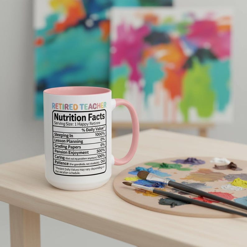 Personalisierte Tasse mit Nährwertangaben für pensionierte Lehrer, individuelle Kaffeetasse zum Ruhestand Bild 9