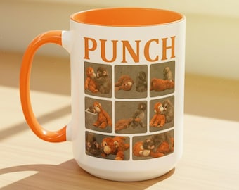 Punch Monkey Photo Collage Mug 15oz, Viral Baby Macaque Coffee Cup, Emotional Support Orangutan Gift, Cute Animal Meme Merch for Animal Love