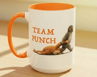 Team Punch Monkey Mug, Viral Baby Macaque Coffee Cup, Emotional Support Orangutan Gift, Cute Animal Meme Merch for Introvert Friend 11/15oz
