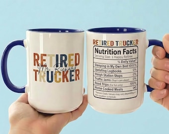 Personalized Retired Trucker Mug, Funny Truck Driver Retirement Gift for Men, Custom Nutrition Facts Coffee Cup, Trucking Farewell Present