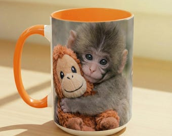 Punch The Monkey Ceramic Mug, Viral Panchi-kun Japanese Macaque Cup, Emotional Support Animal Lover Gift, Hang In There Encouragement Mug