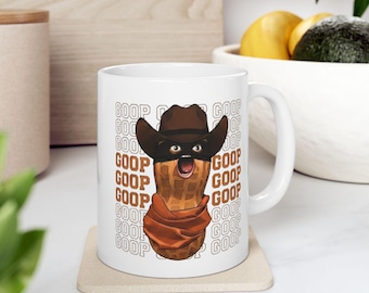 Burnt Peanut GOOP Mug, Funny Bungulator Cowboy Cartoon Coffee Cup, Peanut Finds The Loot, Gamer Meme Pop Culture Gift 11oz 15oz