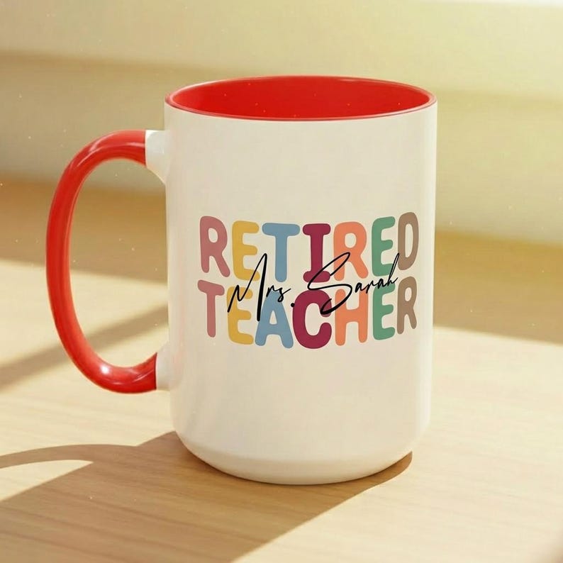Personalisierte Tasse mit Nährwertangaben für pensionierte Lehrer, individuelle Kaffeetasse zum Ruhestand Rot