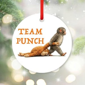 Team Punch Monkey Mug, Viral Baby Macaque Coffee Cup, Emotional Support Orangutan Gift, Cute Animal Meme Merch for Introvert Friend 11/15oz Ornament