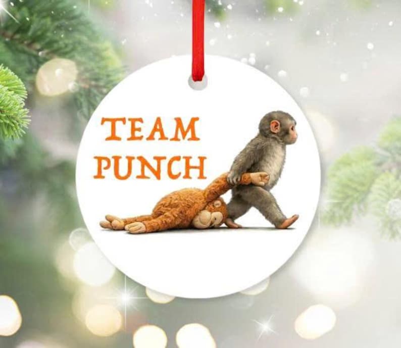 Team Punch Monkey Mug, Viral Baby Macaque Coffee Cup, Emotional Support Orangutan Gift, Cute Animal Meme Merch for Introvert Friend 11/15oz Ornament