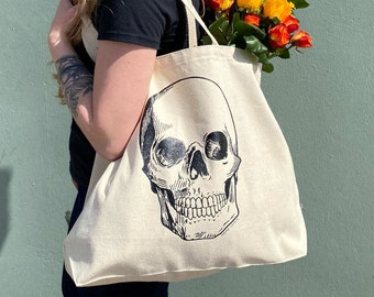 Skull Tote Bag: Halloween Style - Sturdy Cotton Canvas