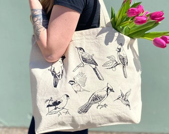 Backyard Birds Reusable Grocery Bag - Canvas Tote Bag