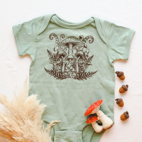 Mushroom Baby Bodysuit - Mushroom Baby Shower Gift - Toadstool Infant Clothing - Fern Baby Gift - Mushroom One-Piece