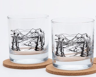 Mountain Rocks Glass, Nature Inspired Whiskey Glasses (11oz, Dishwasher Safe)