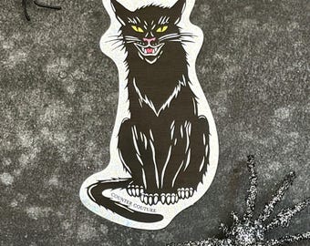 Black Cat Waterproof Vinyl Sticker | Scratch-Proof Halloween Laptop Decal
