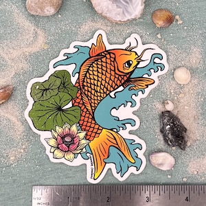 Koi Sticker - Fish Die Cut Vinyl Sticker - UV Proof - Full Color - Original drawing - Magical Koi Sticker - Gift