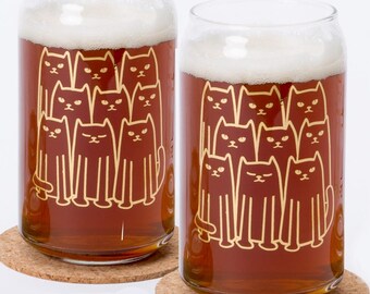 Bicchiere da birra con gatti / Bicchiere da birra con stampa serigrafica in oro 20K per amanti dei gatti
