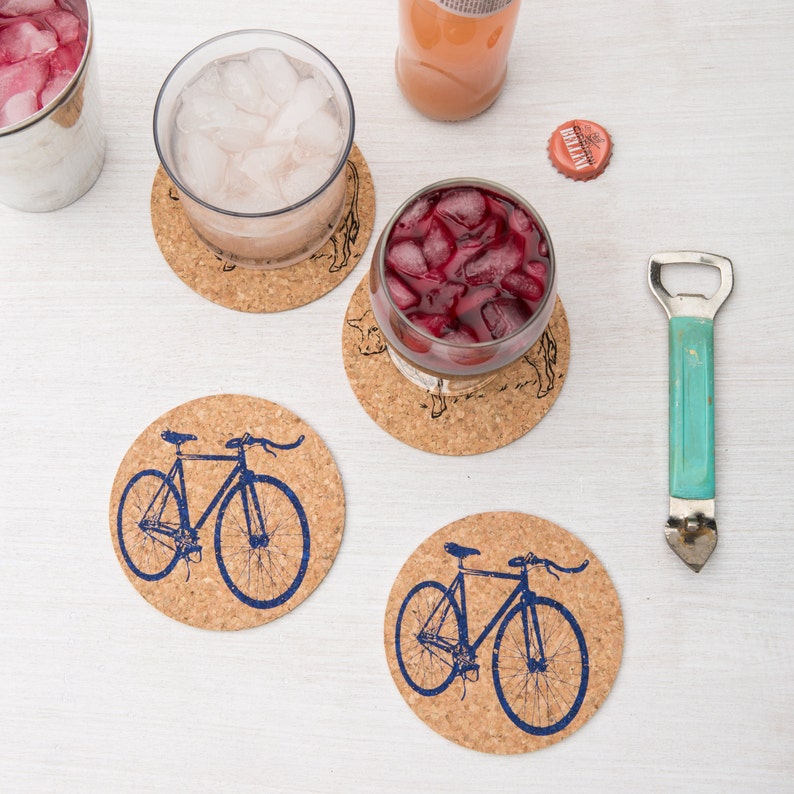 Cork Coasters Set of Four Bike Coaster Bicycle Four Etsy