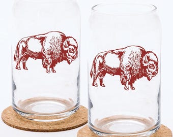 Bison Beer Can Glass: Western Barware, Buffalo Gift