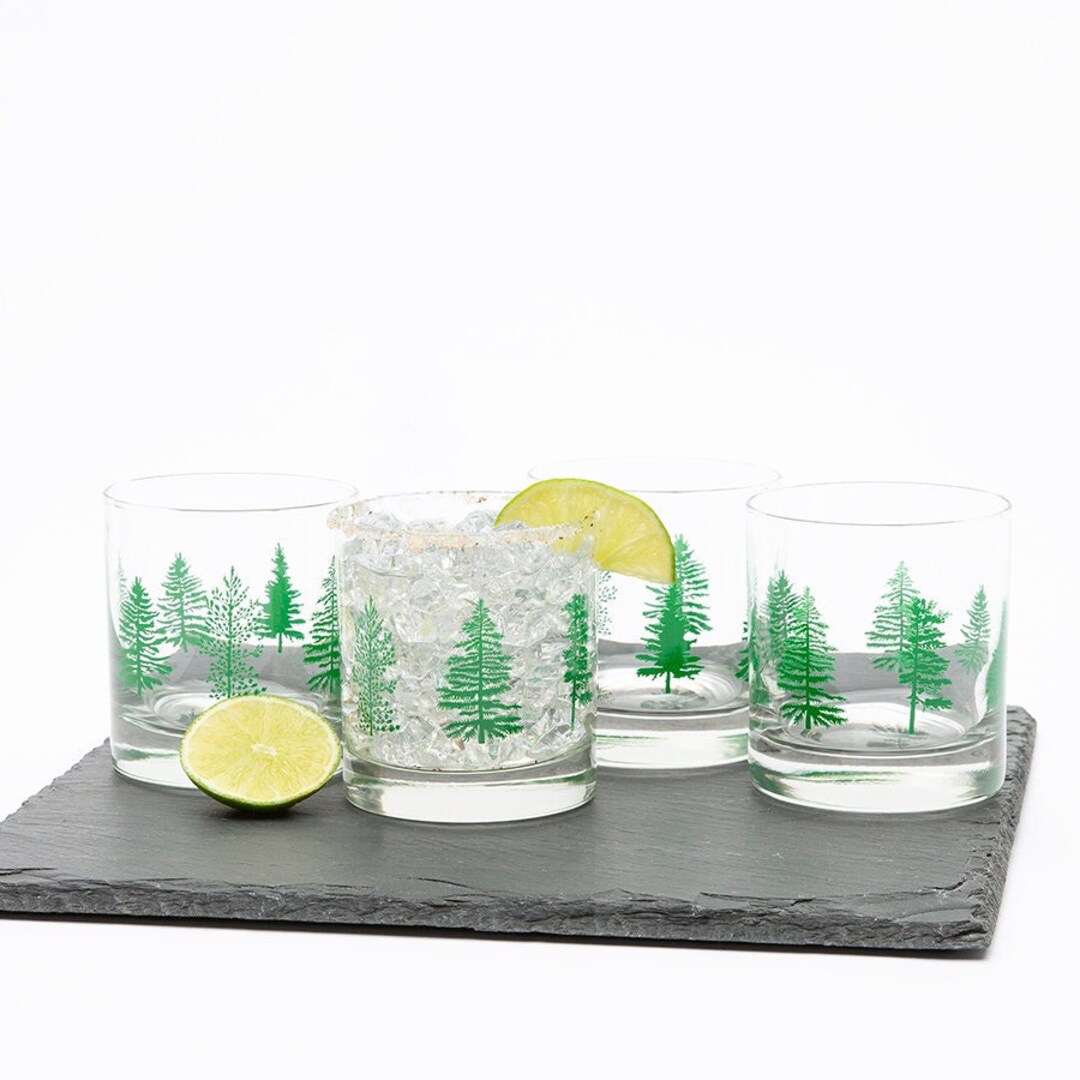 Trees Rocks Glass - Forest Whiskey Glass - Set of Two Whiskey Glasses ...