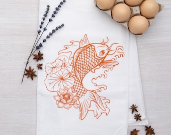 SALE! Discontinued KOI Flour Sack Towel - Tea - Kitchen - Dishcloth - Cook - Chef - Housewarming  - Fish - Pond - Tropical - Asian - Garden